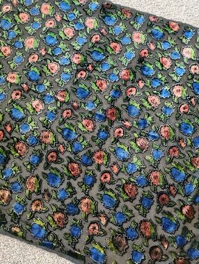 Sheer Black Fabric With Velvet Flowers